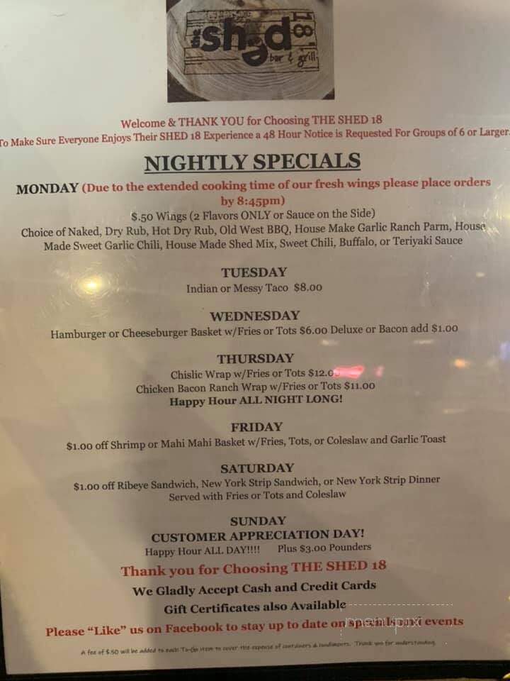 The Shed Bar & Grill - Westport, SD menu_pic