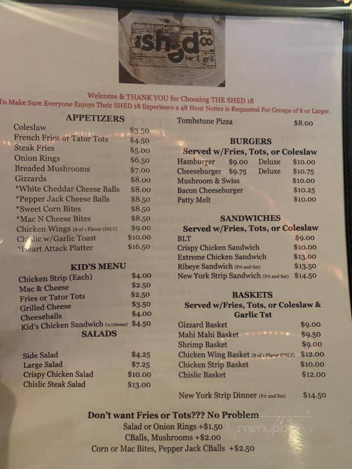 The Shed Bar & Grill - Westport, SD menu_pic