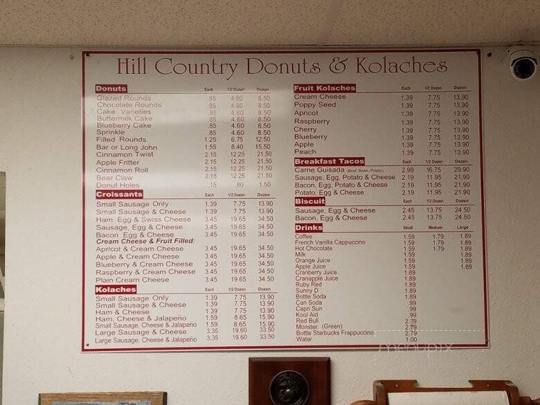 Hill Country Donuts and Kolaches - Fredericksburg, TX menu_pic