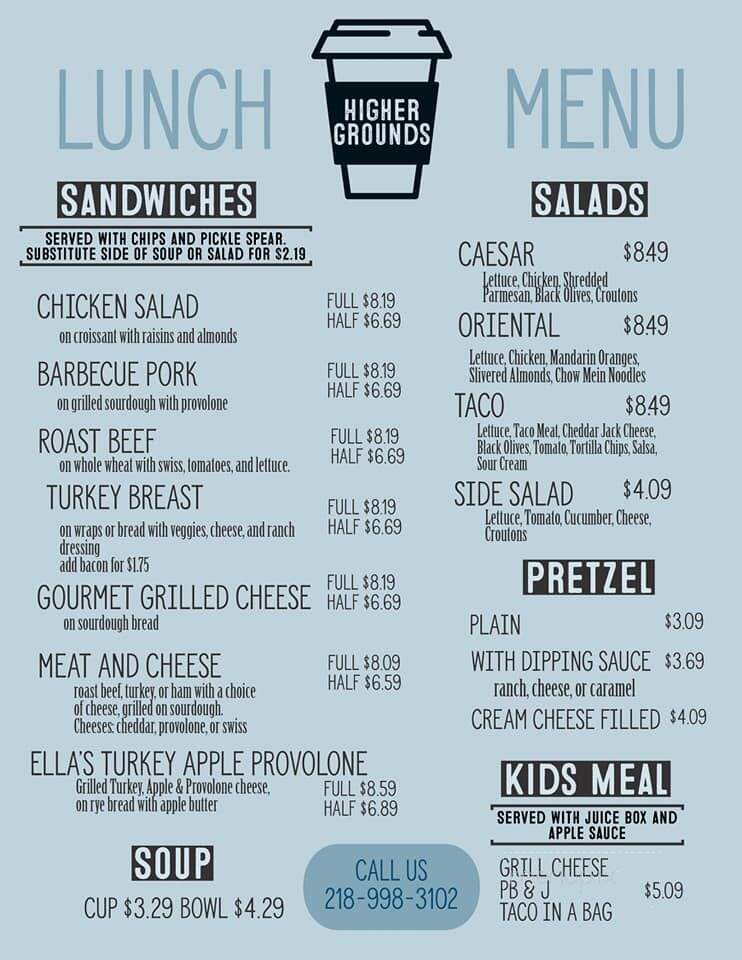 Higher Grounds - Fergus Falls, MN menu_pic