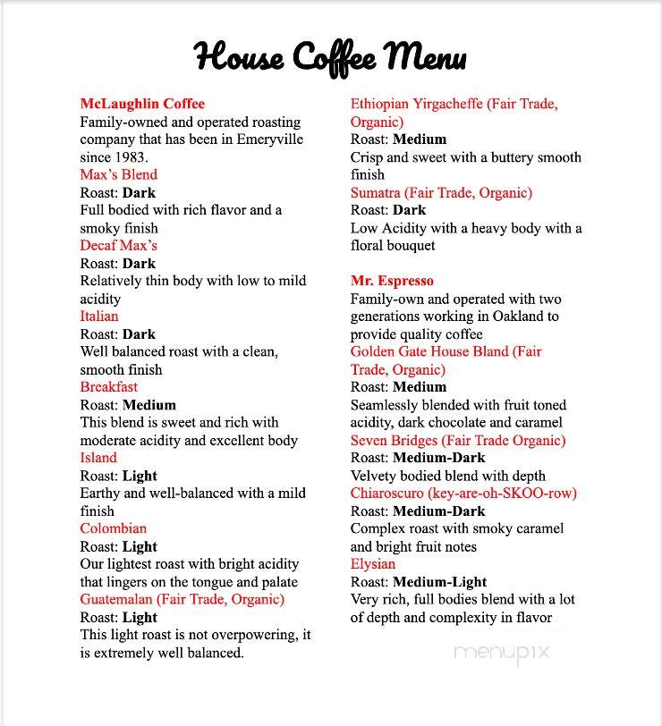 Si Si Caffe - Moraga, CA menu_pic
