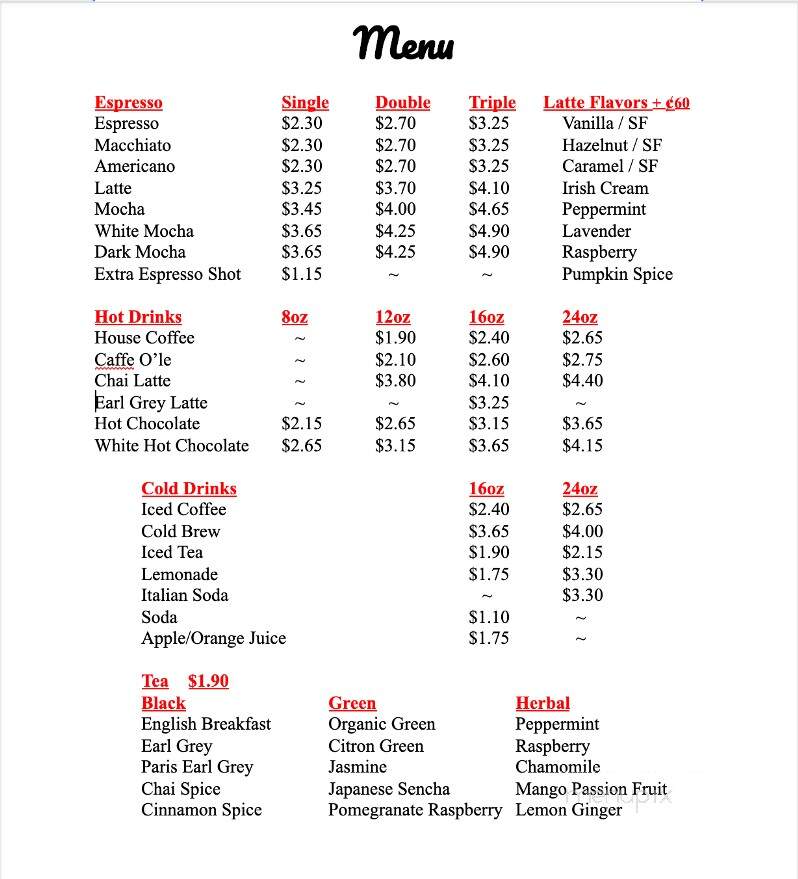 Si Si Caffe - Moraga, CA menu_pic