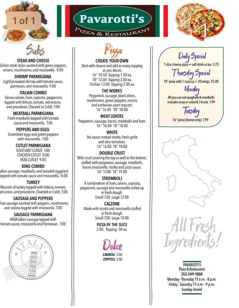 Pavarotti's Pizza and Restuarant Two - Ocala, FL menu_pic
