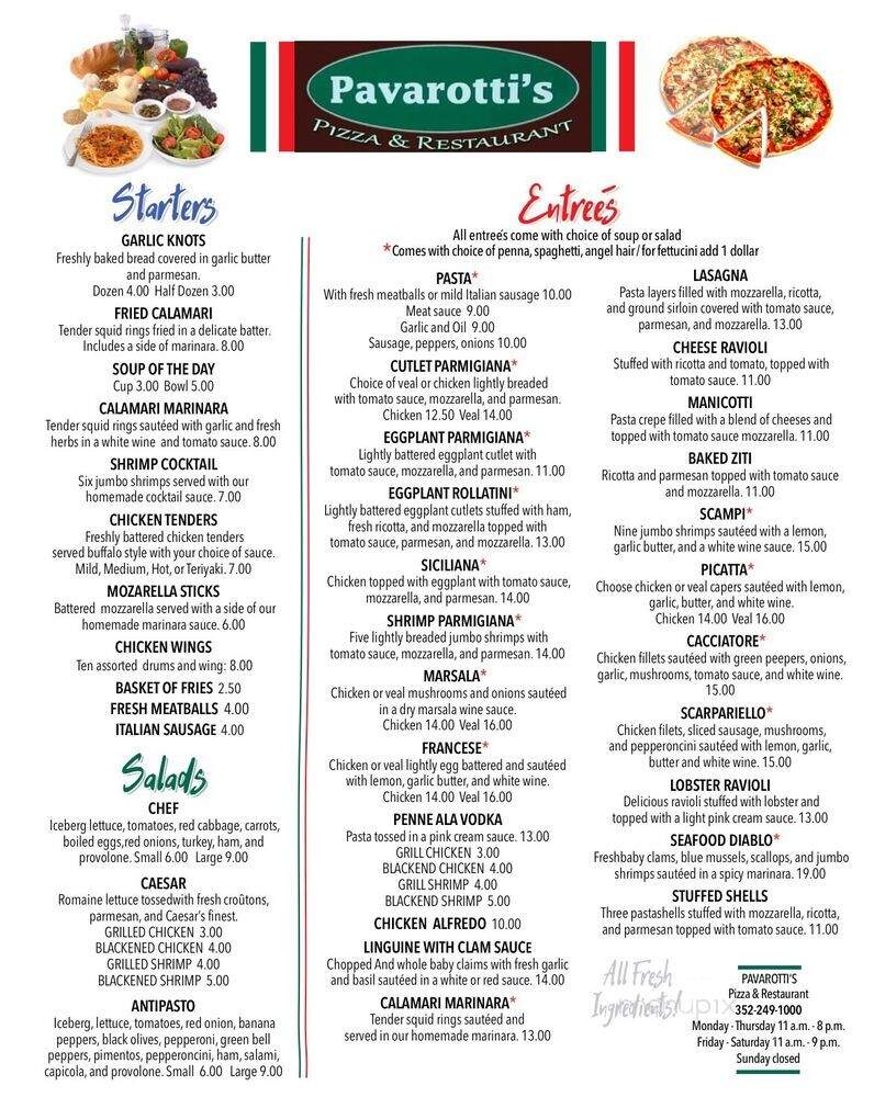 Pavarotti's Pizza and Restuarant Two - Ocala, FL menu_pic