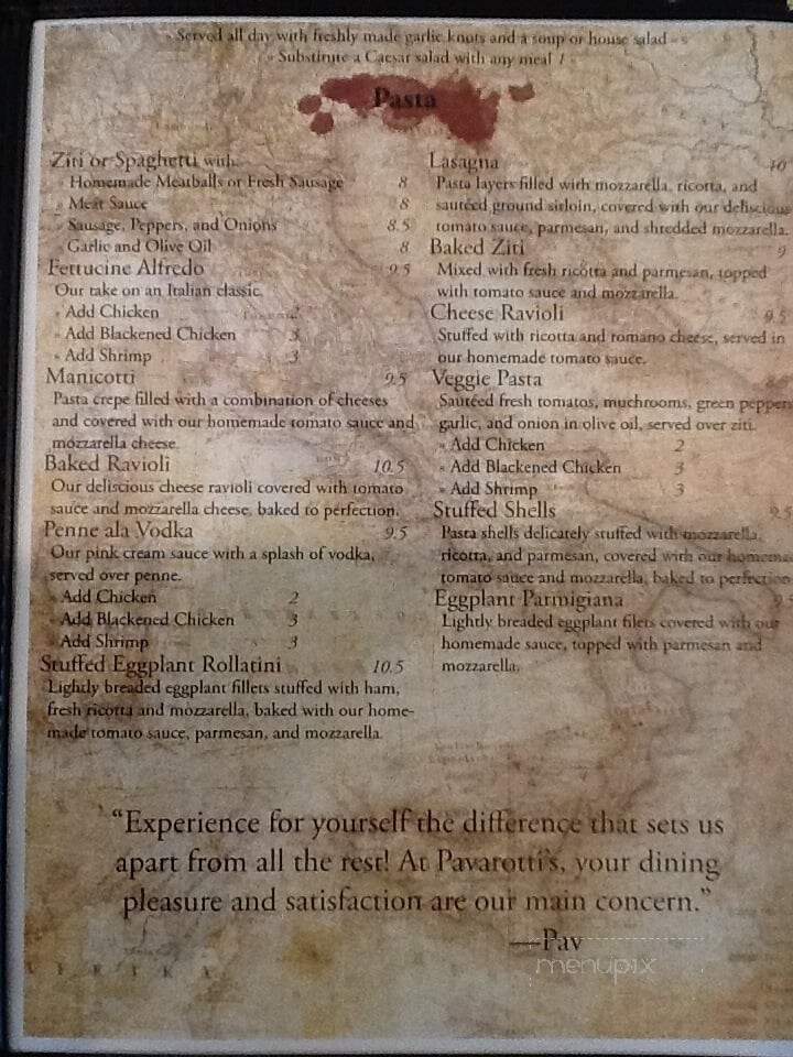 Pavarotti's Pizza and Restuarant Two - Ocala, FL menu_pic