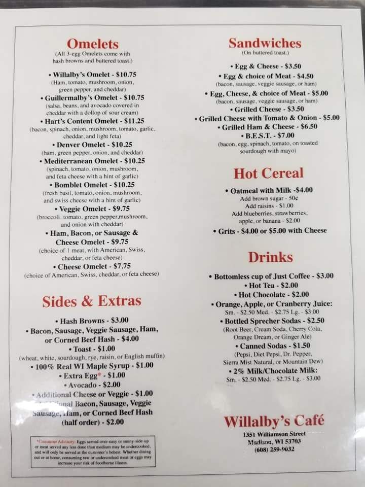 Willalby's Cafe - Madison, WI menu_pic