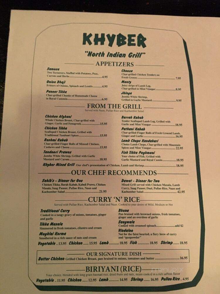 Khyber Restaurant - Houston, TX menu_pic