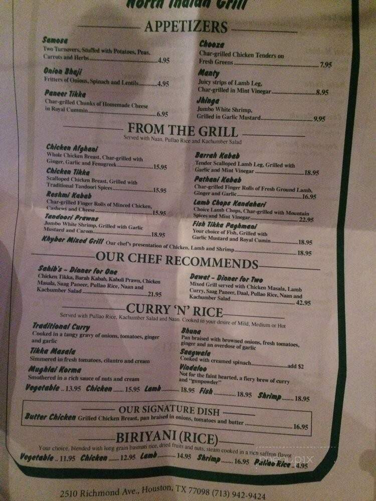 Khyber Restaurant - Houston, TX menu_pic