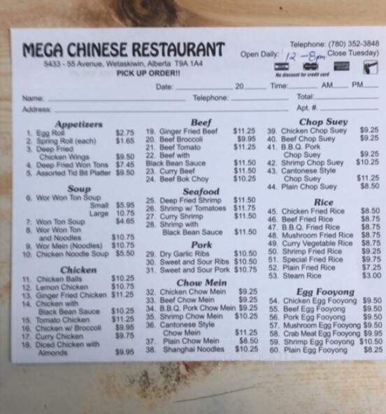 Mega Restaurant & Convenience Store - Wetaskiwin, AB menu_pic