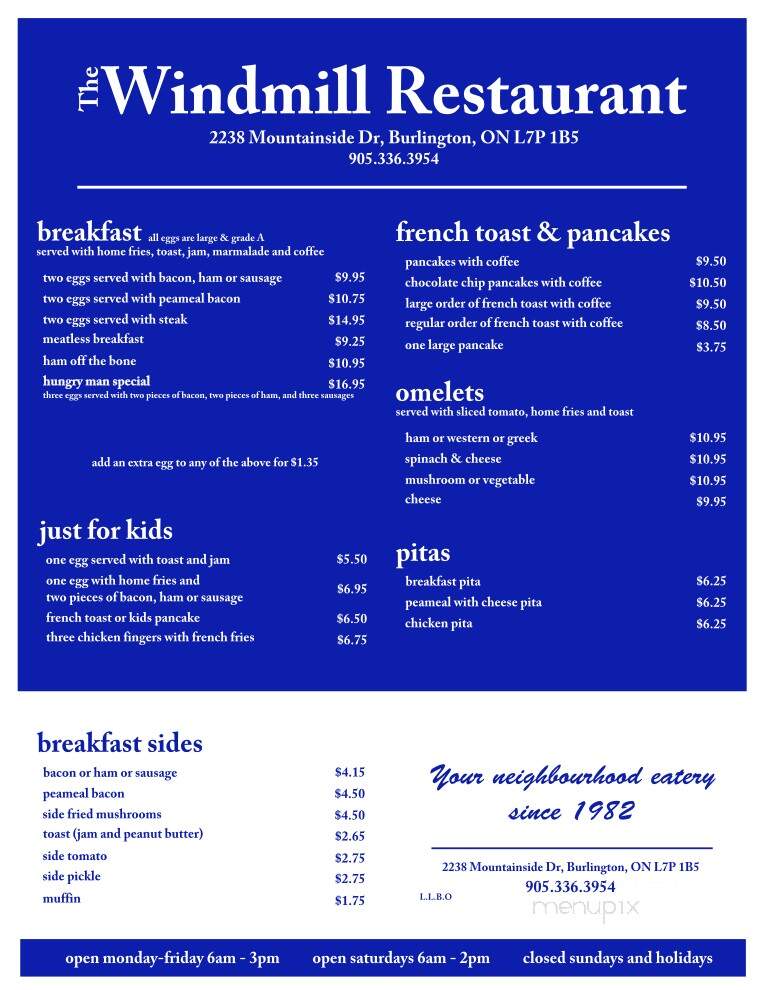 Windmill Restaurant - Burlington, ON menu_pic