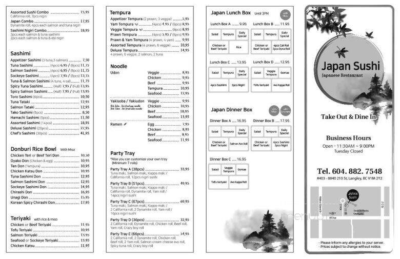 Japan Sushi - Langley, BC menu_pic