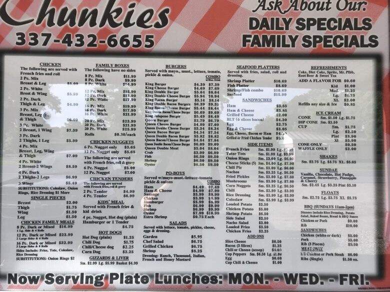 Chunkies Drive Inn - Basile, LA menu_pic