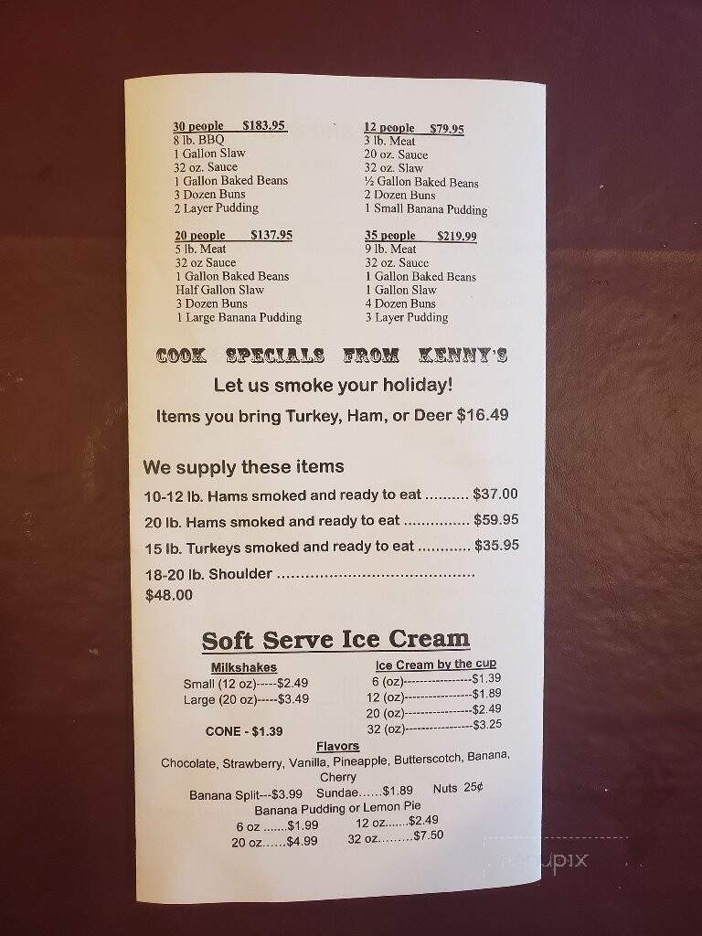 Kenny's Barbecue - Corinth, MS menu_pic