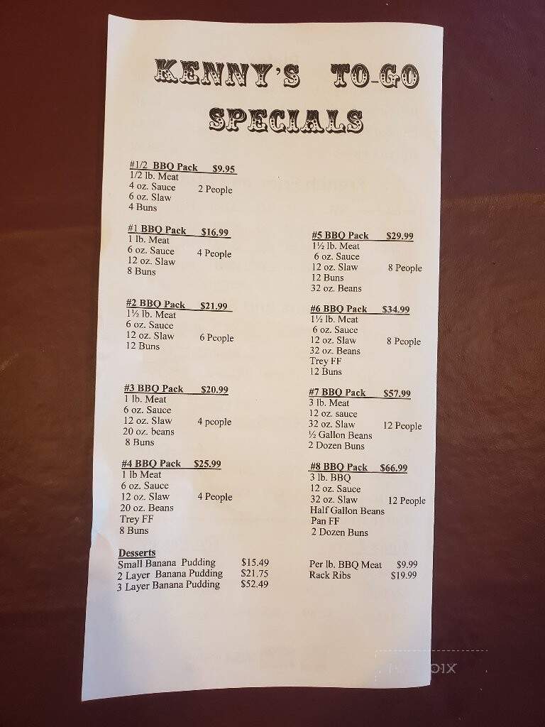 Kenny's Barbecue - Corinth, MS menu_pic