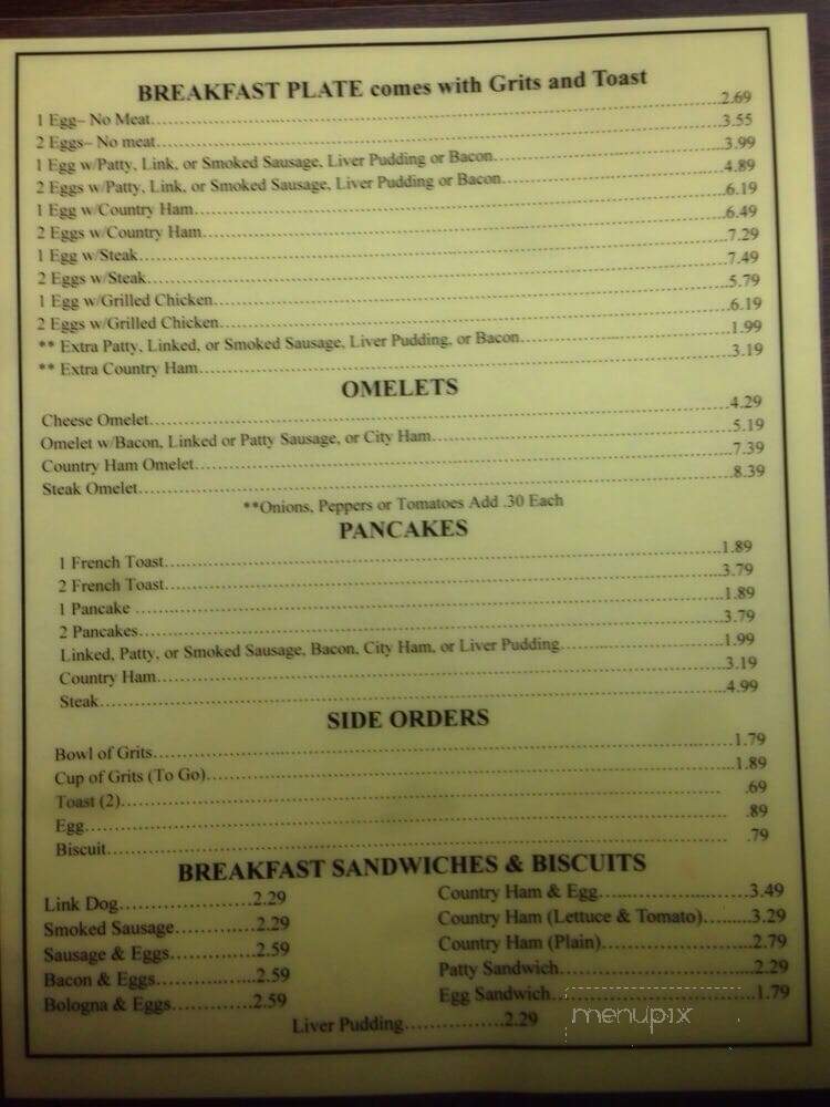 Jeff's Corner Cafe - Lumberton, NC menu_pic