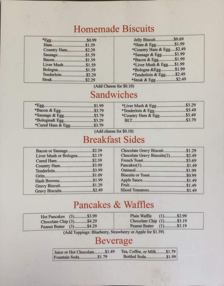 Mary's Kitchen - Boone, NC menu_pic