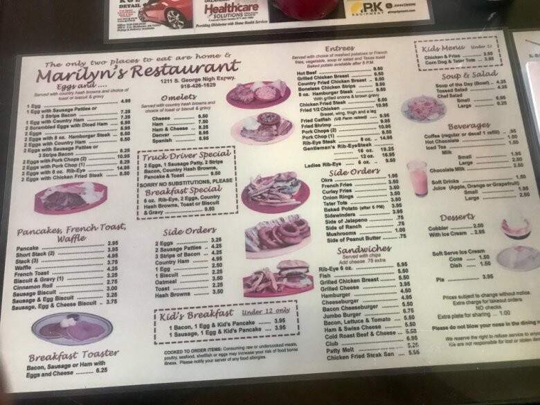 Marilyn's Restaurant - Mcalester, OK menu_pic