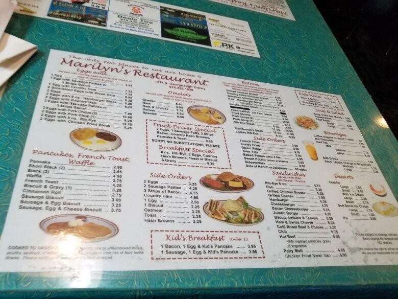 Marilyn's Restaurant - Mcalester, OK menu_pic