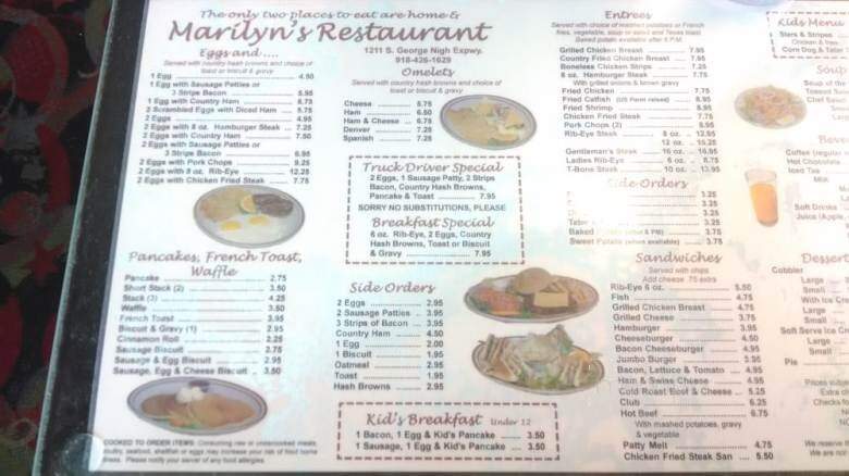 Marilyn's Restaurant - Mcalester, OK menu_pic