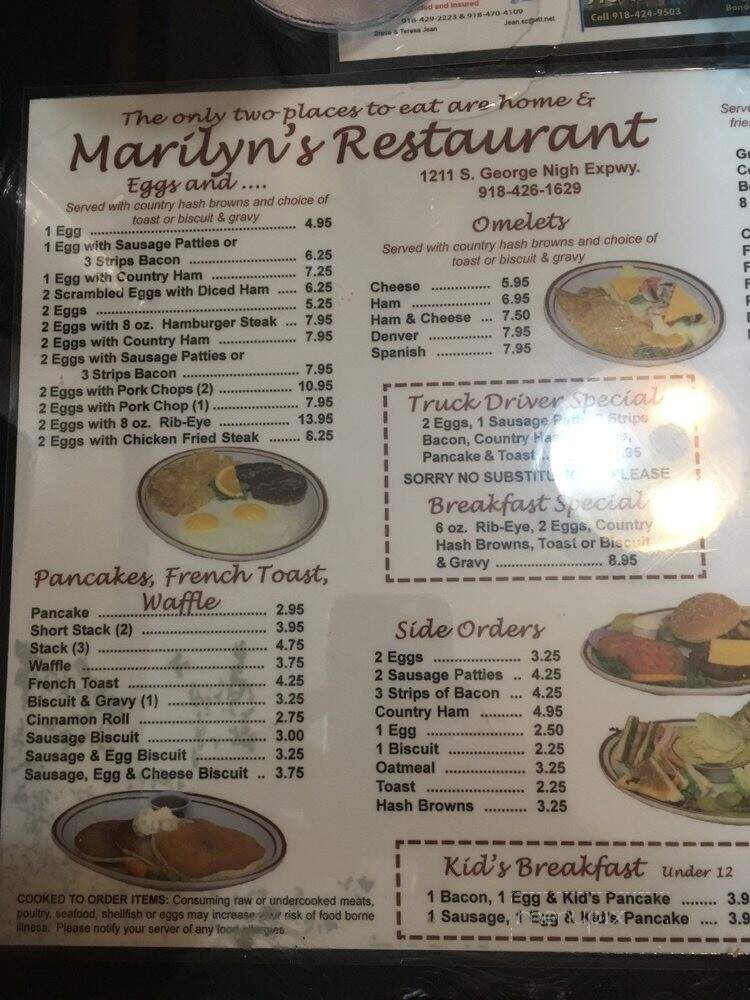 Marilyn's Restaurant - Mcalester, OK menu_pic