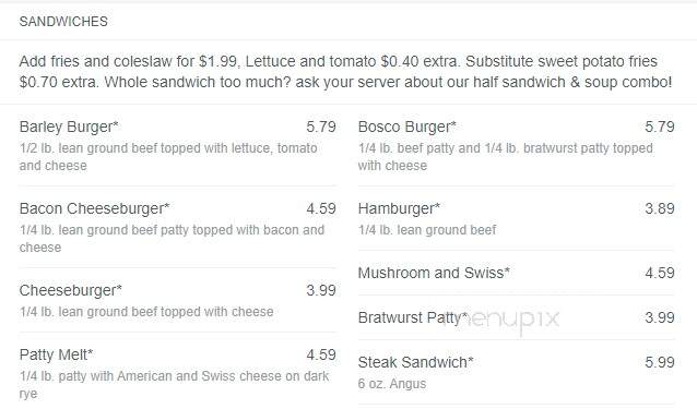 Barley's Deerfield Diner - Green Bay, WI menu_pic