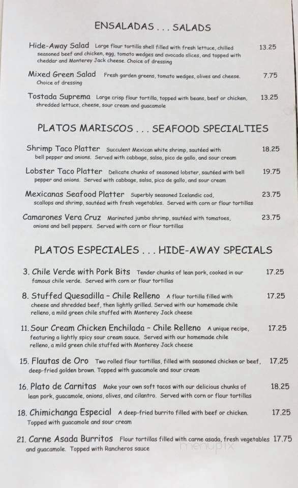 Hernandez' Hideaway Restaurant - Escondido, CA menu_pic