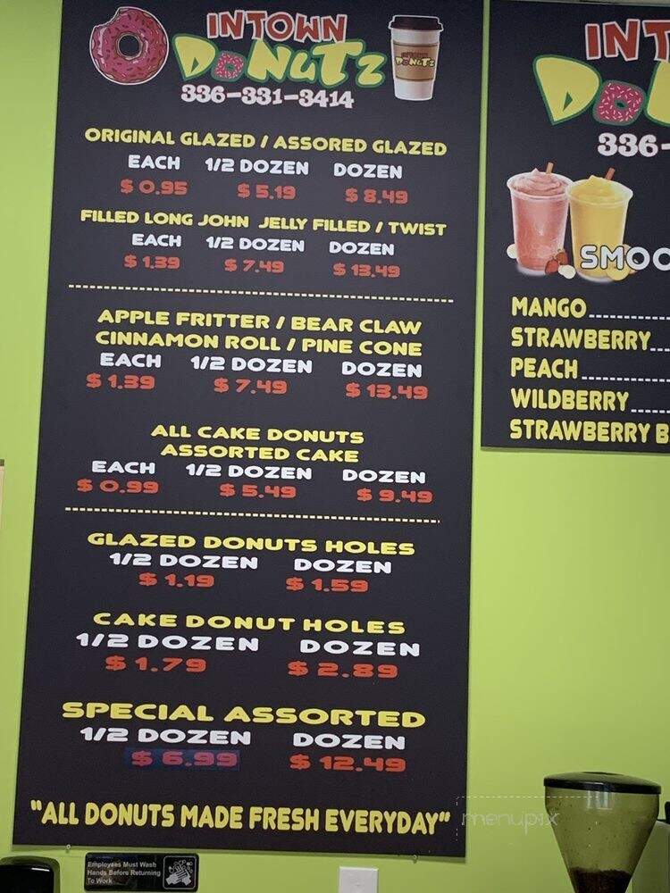 Intown Donutz - Winston-Salem, NC menu_pic