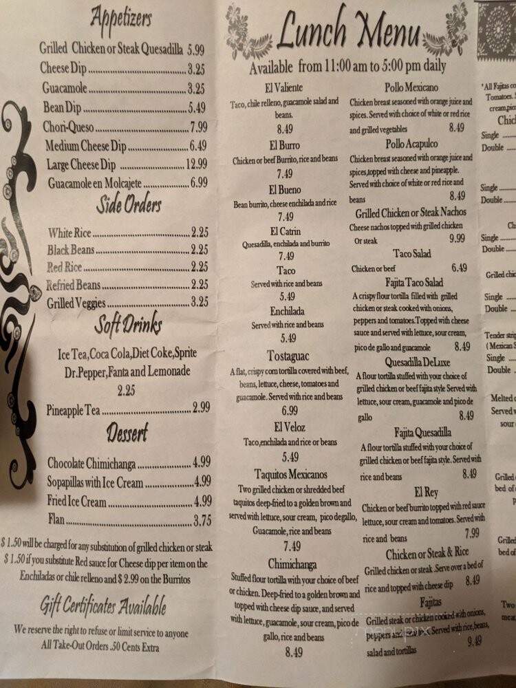 Lucia's Cocina Mexicana - Madison, AL menu_pic