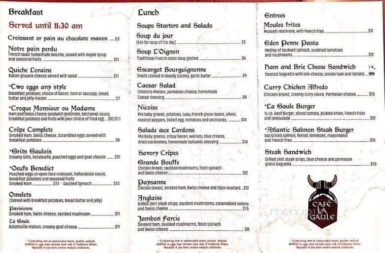 Cafe La Gaule - Tryon, NC menu_pic