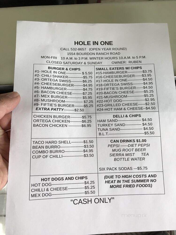 Hole In One Shaker - Show Low, AZ menu_pic