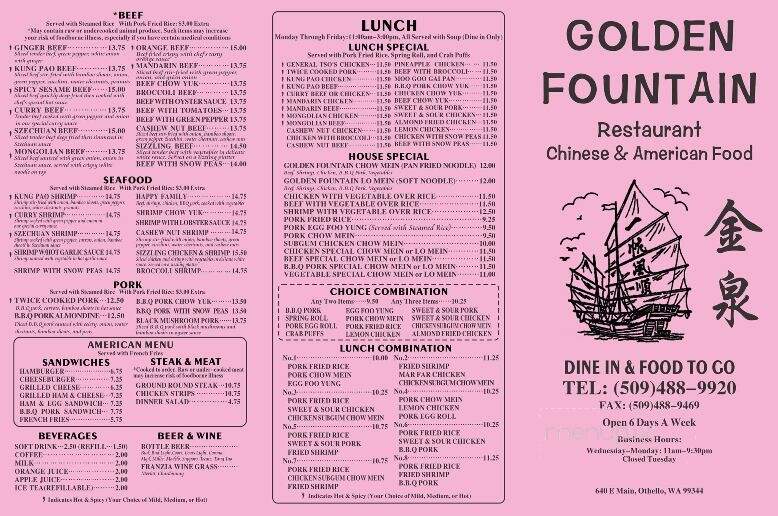 Golden Fountain - Othello, WA menu_pic