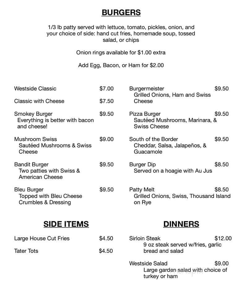 Westside Station Restaurant - Salem, OR menu_pic