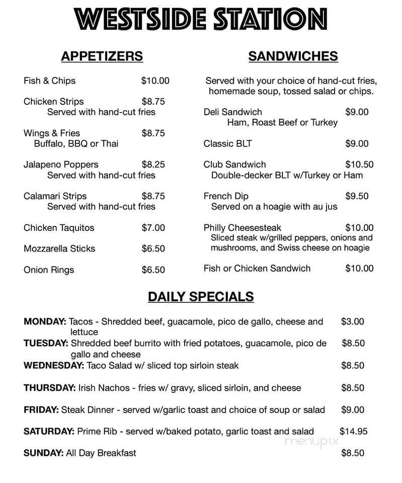 Westside Station Restaurant - Salem, OR menu_pic