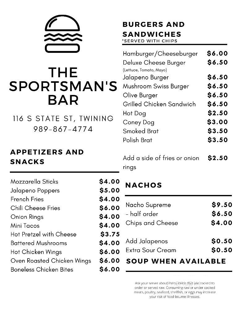 Sportmans Bar - Twining, MI menu_pic