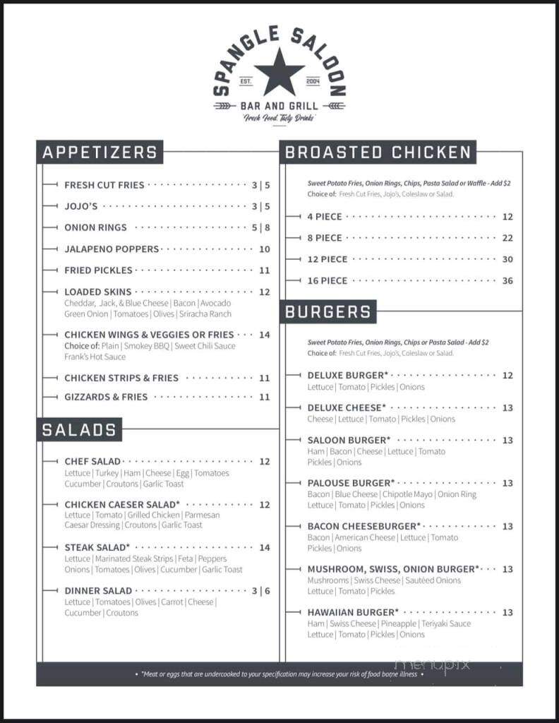 Spangle Saloon & Grill - Spangle, WA menu_pic