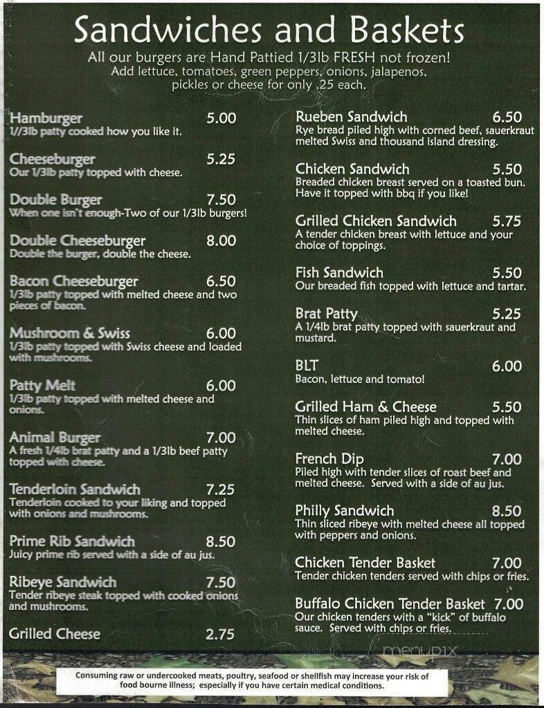 Animal's Bear Trail - Mountain, WI menu_pic