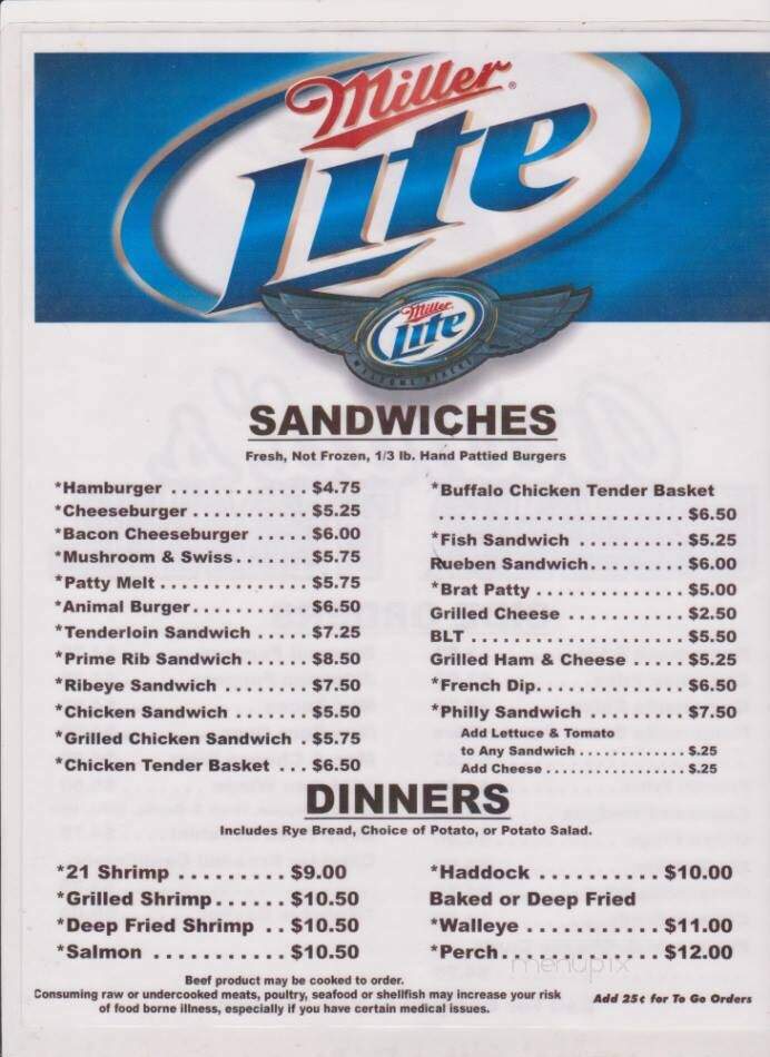 Animal's Bear Trail - Mountain, WI menu_pic