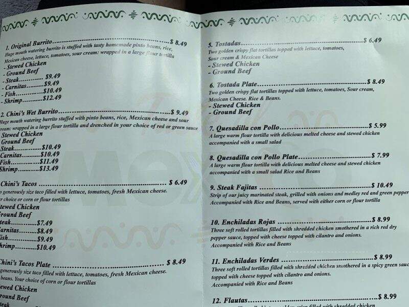 Chini's Burritos - Coral Springs, FL menu_pic