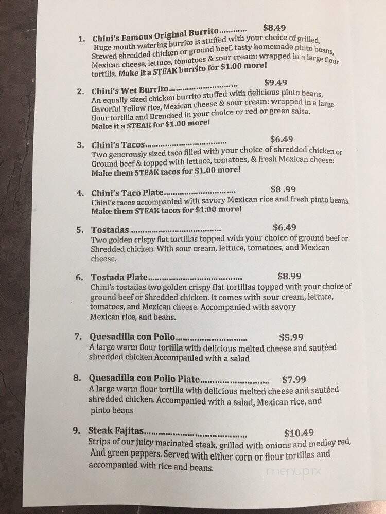 Chini's Burritos - Coral Springs, FL menu_pic