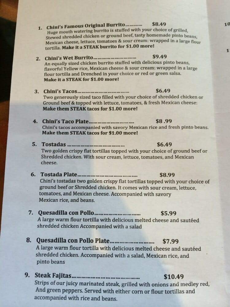 Chini's Burritos - Coral Springs, FL menu_pic