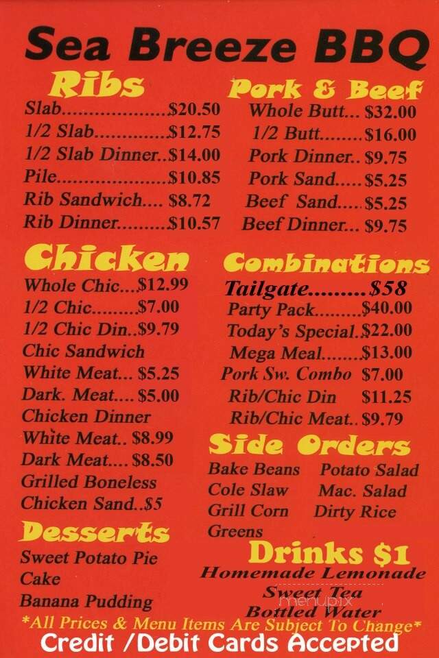 Sea Breeze BBQ - Panama City, FL menu_pic