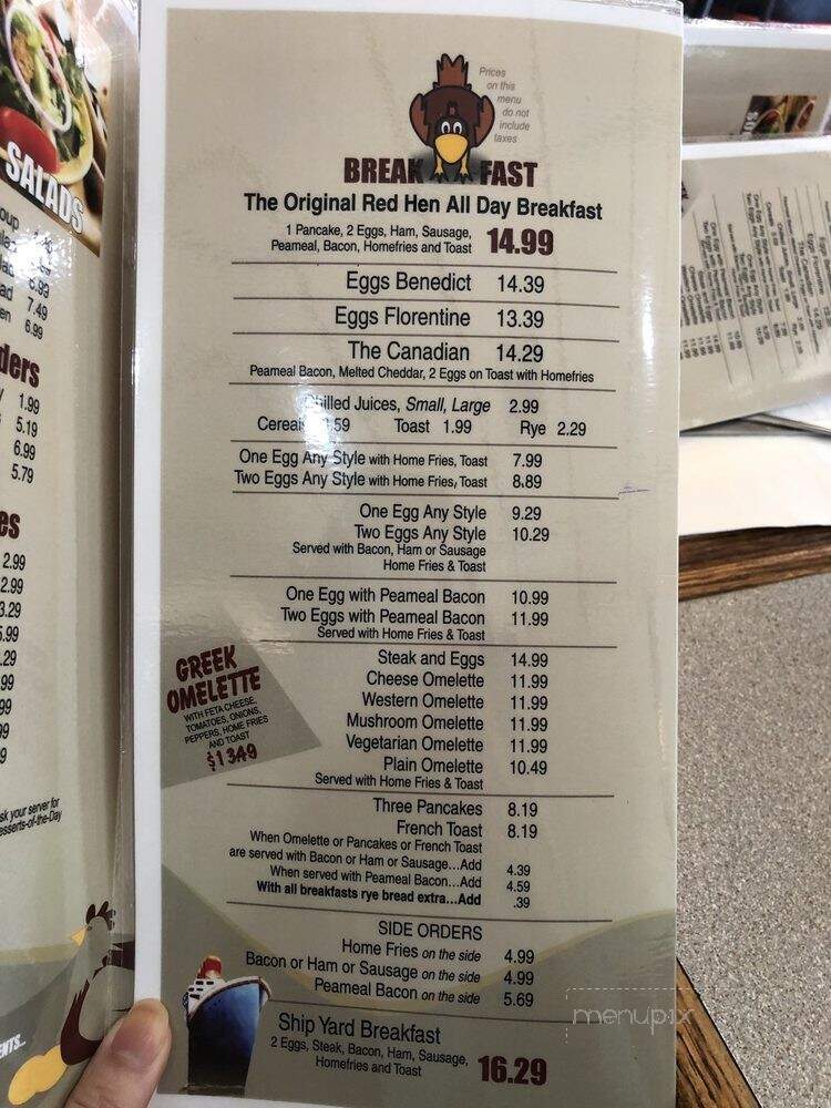 The Olde Red Hen Restaurant - Collingwood, ON menu_pic