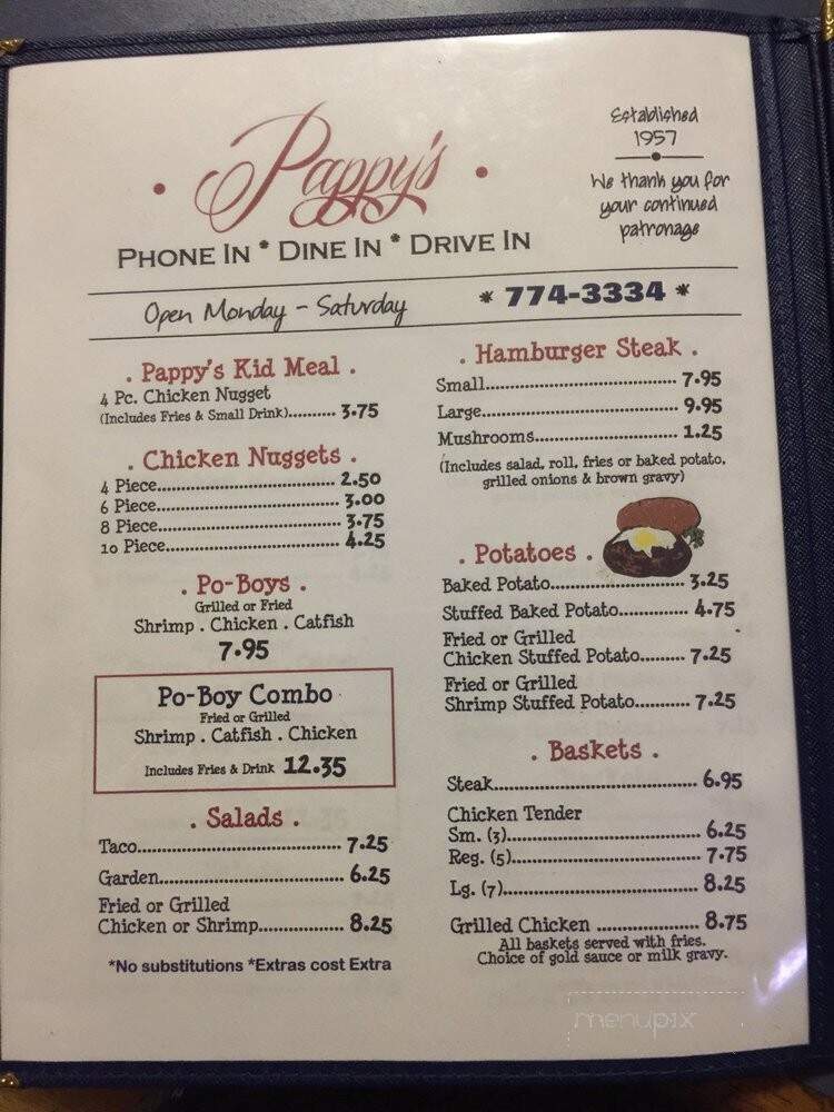 Pappy's Drive Inn - Lake Arthur, LA menu_pic