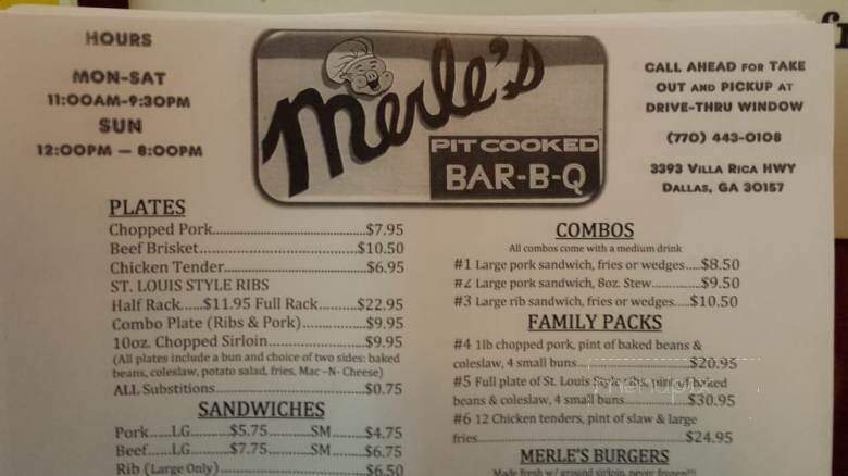 Merle's Bar-B-Q - Dallas, GA menu_pic