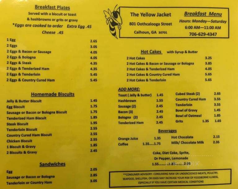 Yellow Jacket Drive In Restaurant - Calhoun, GA menu_pic