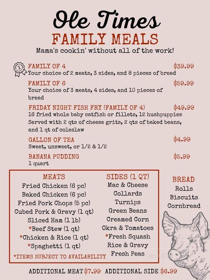 Old Times Country Buffet - Macon, GA menu_pic