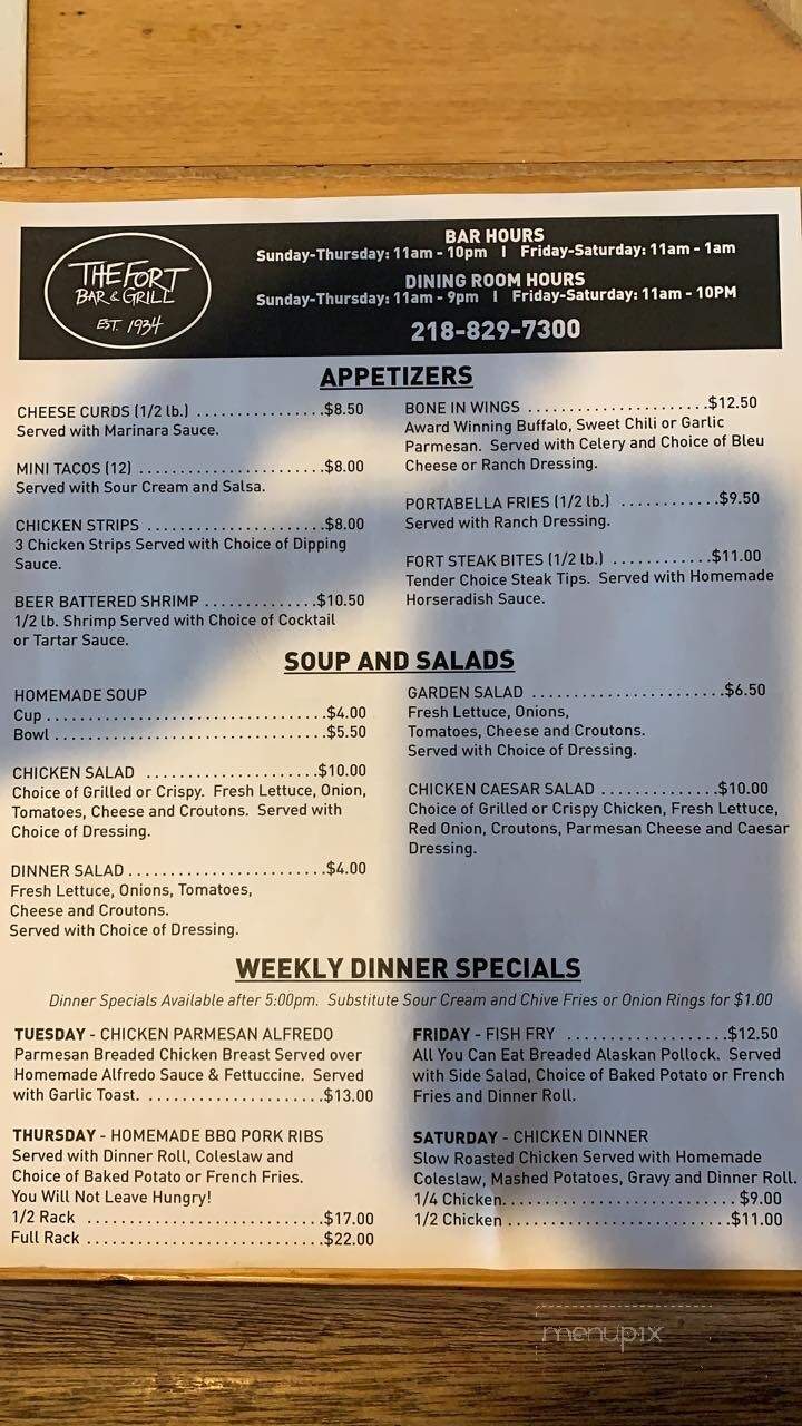 Fort Steakhouse - Fort Ripley, MN menu_pic