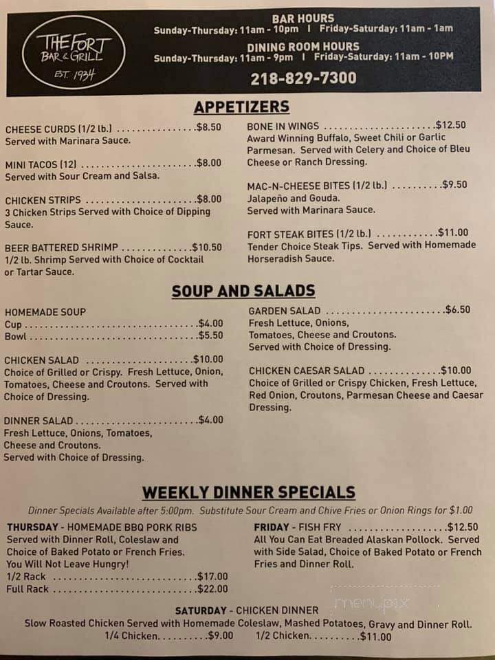 Fort Steakhouse - Fort Ripley, MN menu_pic