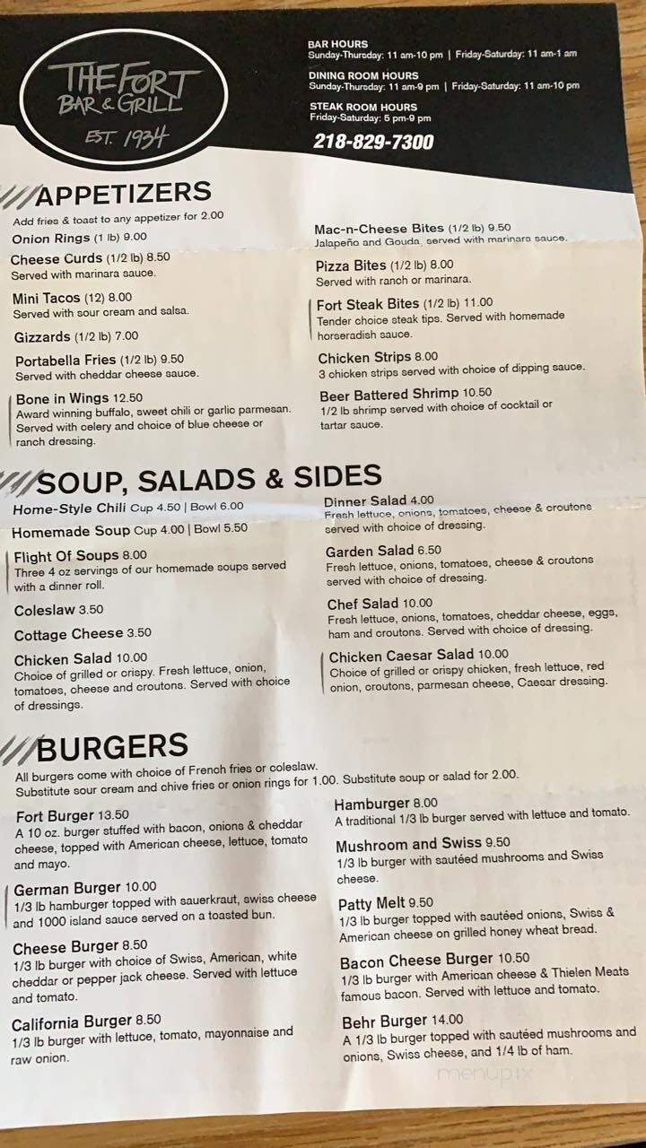Fort Steakhouse - Fort Ripley, MN menu_pic