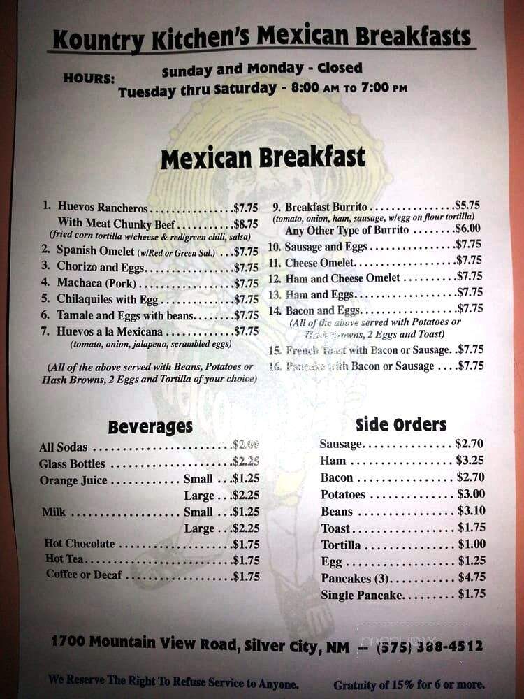 Kountry Kitchen - Silver City, NM menu_pic
